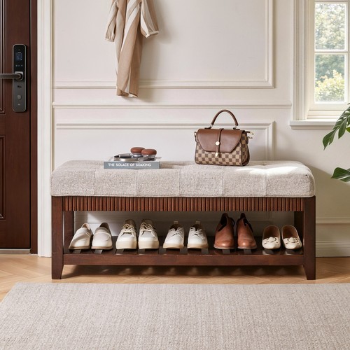 Solid wood entryway bench shoe - wood,