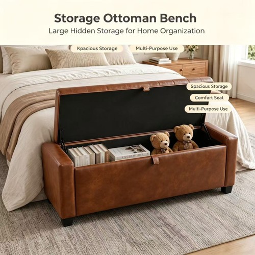 Storage bench ottoman cognac - bench,